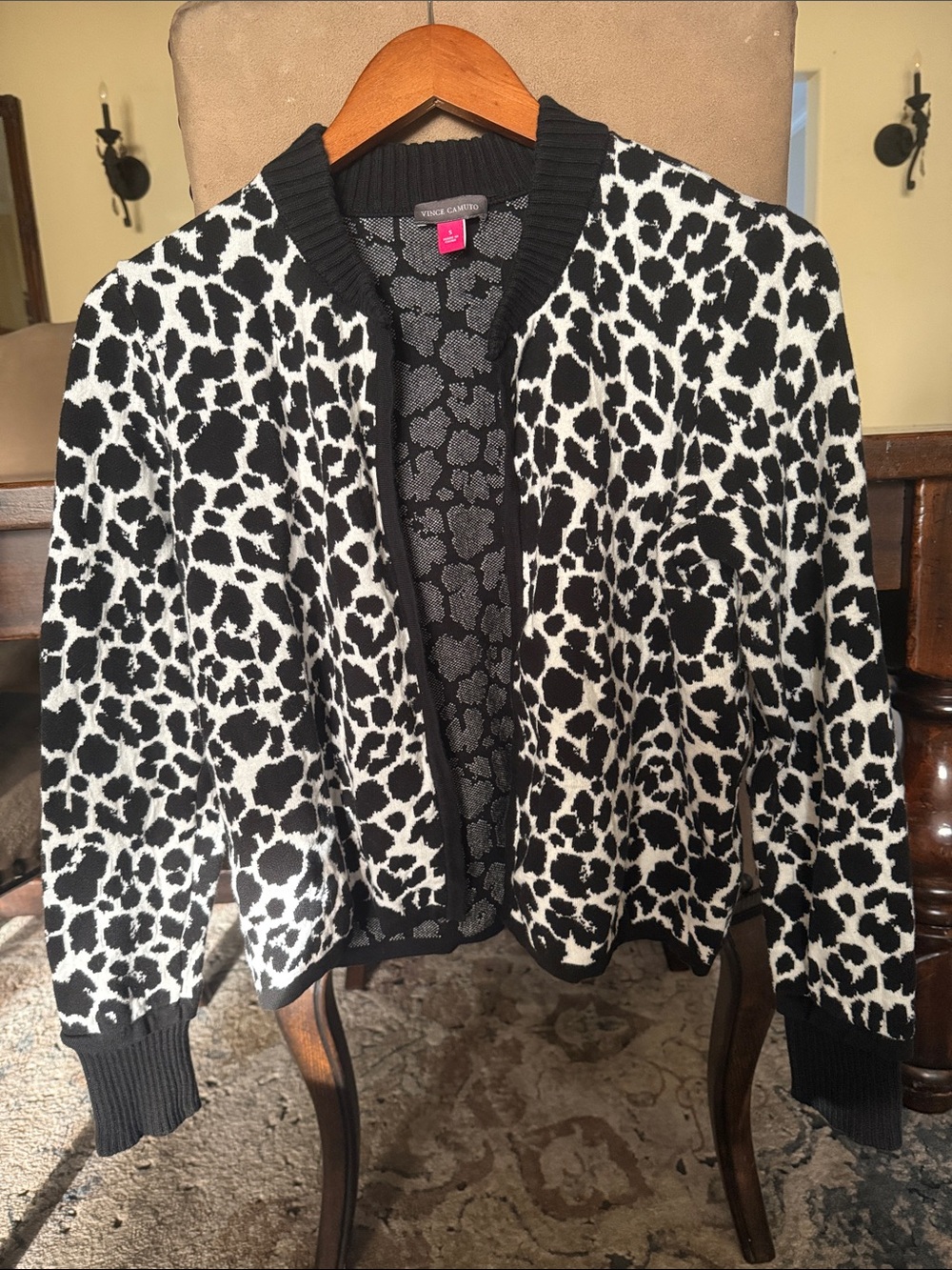 Vince Camuto Black and White Animal Print Open Cardigan